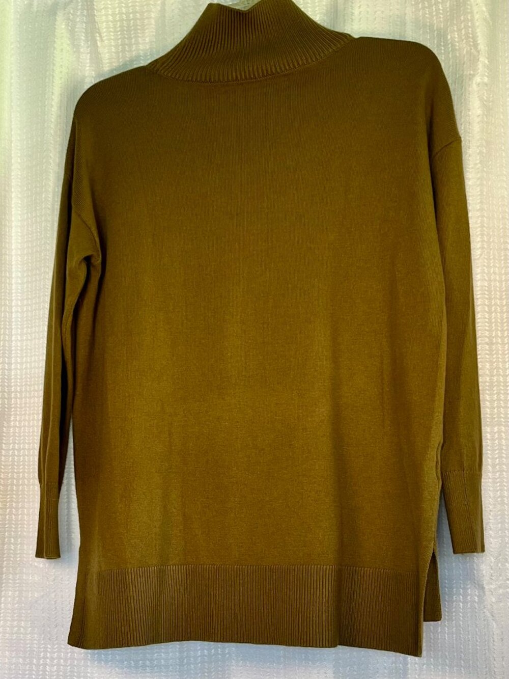 Loft by Ann Taylor Vegan Cashmere Tunic Mock Neck Sweater in Olive Green size XS - Picture 2 of 4
